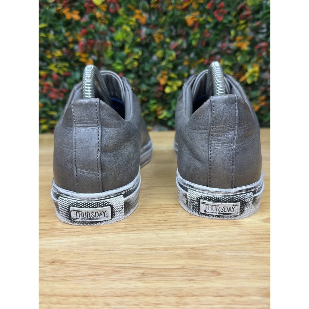 Thursday Everyday Leather Casual Sneakers Shoes Designed Distressed Gray Men's 7